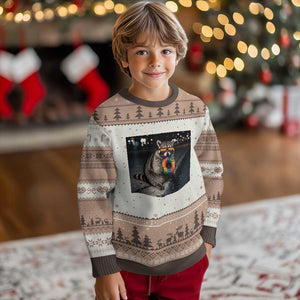 Raccoon Eating Baguette Graphic Ugly Christmas Sweater Humorous Gay Pride Gift TS12 Mocha Mousse Print Your Wear