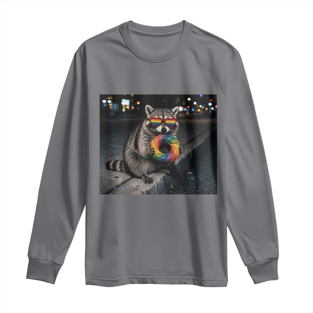 Raccoon Eating Baguette Graphic Long Sleeve Shirt Humorous Gay Pride Gift