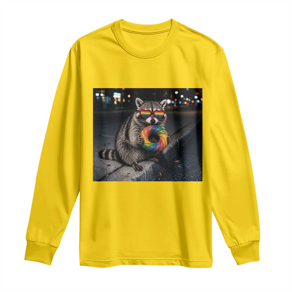 Raccoon Eating Baguette Graphic Long Sleeve Shirt Humorous Gay Pride Gift