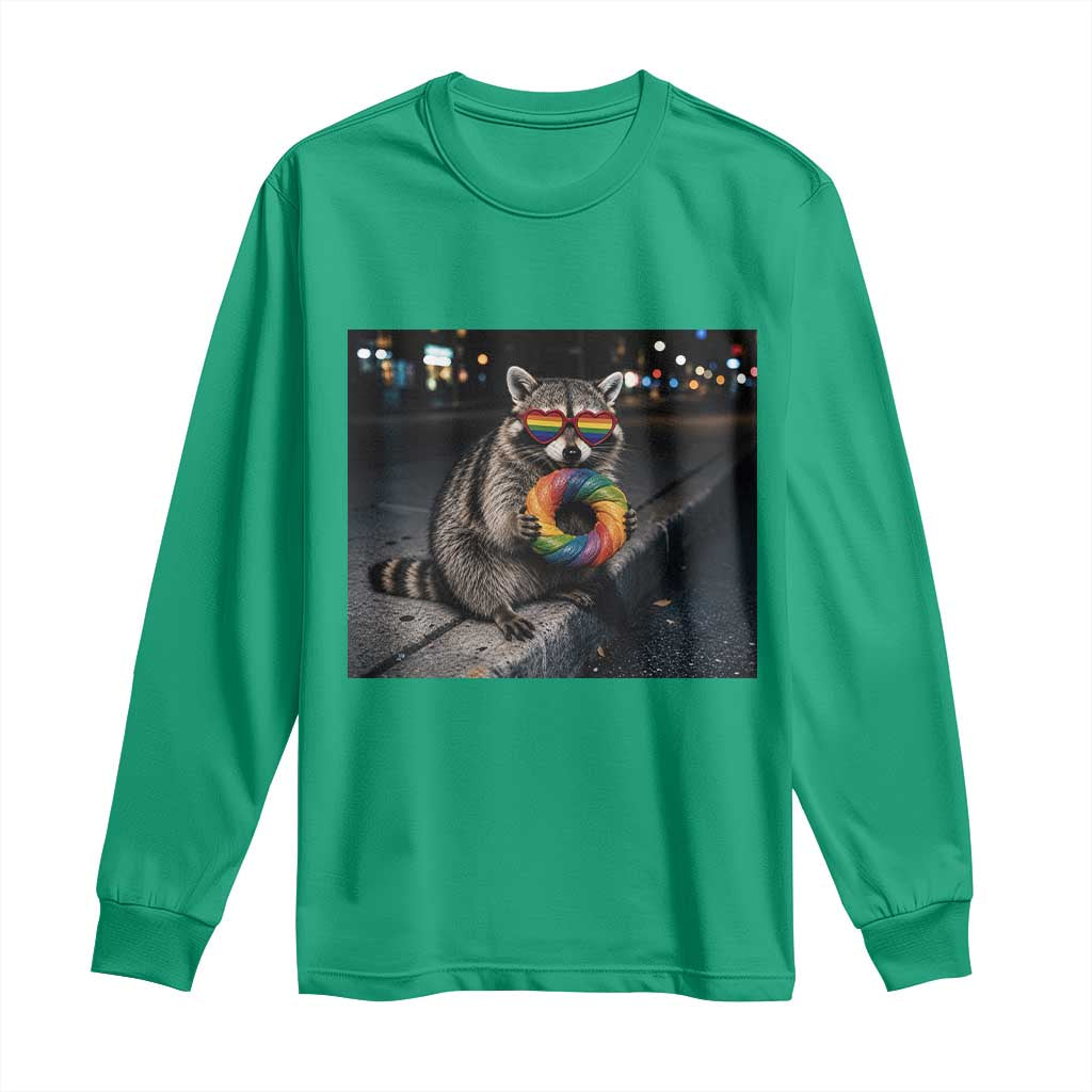 Raccoon Eating Baguette Graphic Long Sleeve Shirt Humorous Gay Pride Gift
