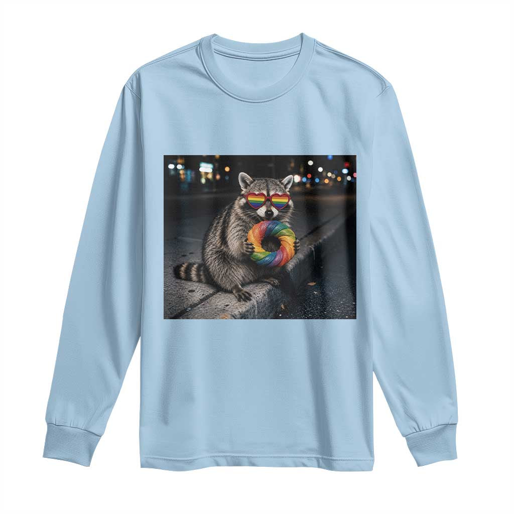 Raccoon Eating Baguette Graphic Long Sleeve Shirt Humorous Gay Pride Gift