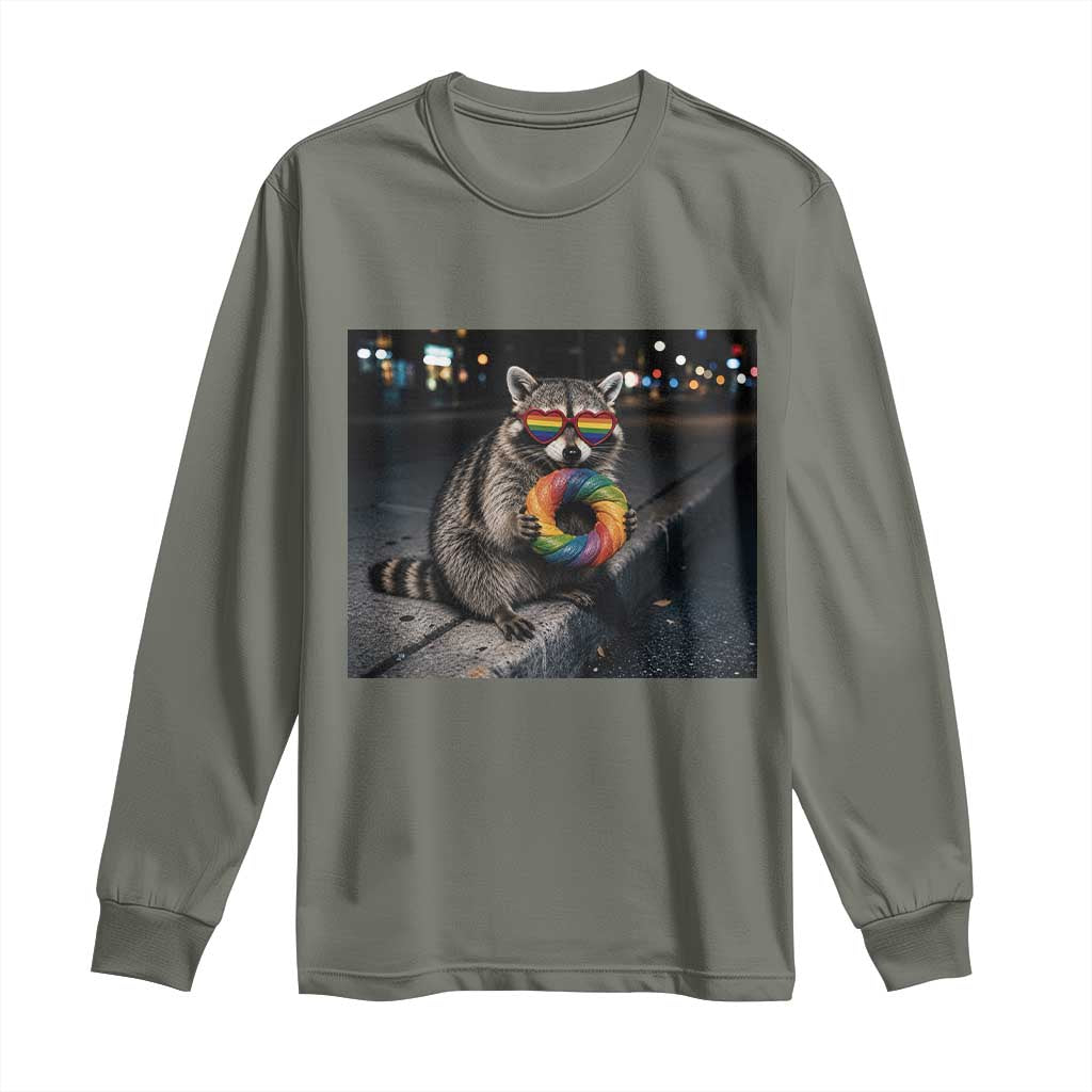 Raccoon Eating Baguette Graphic Long Sleeve Shirt Humorous Gay Pride Gift