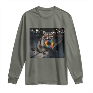 Raccoon Eating Baguette Graphic Long Sleeve Shirt Humorous Gay Pride Gift