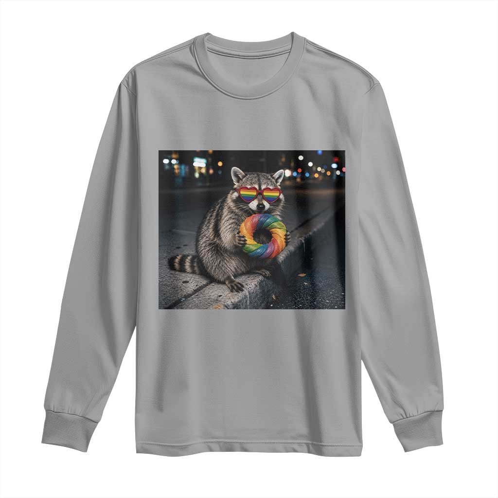 Raccoon Eating Baguette Graphic Long Sleeve Shirt Humorous Gay Pride Gift