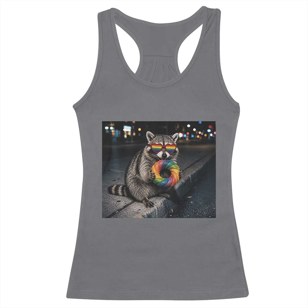 Raccoon Eating Baguette Graphic Racerback Tank Top Humorous Gay Pride Gift TS12 Charcoal Print Your Wear