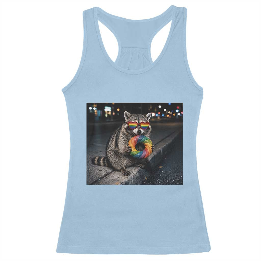 Raccoon Eating Baguette Graphic Racerback Tank Top Humorous Gay Pride Gift TS12 Light Blue Print Your Wear