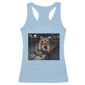Raccoon Eating Baguette Graphic Racerback Tank Top Humorous Gay Pride Gift TS12 Light Blue Print Your Wear