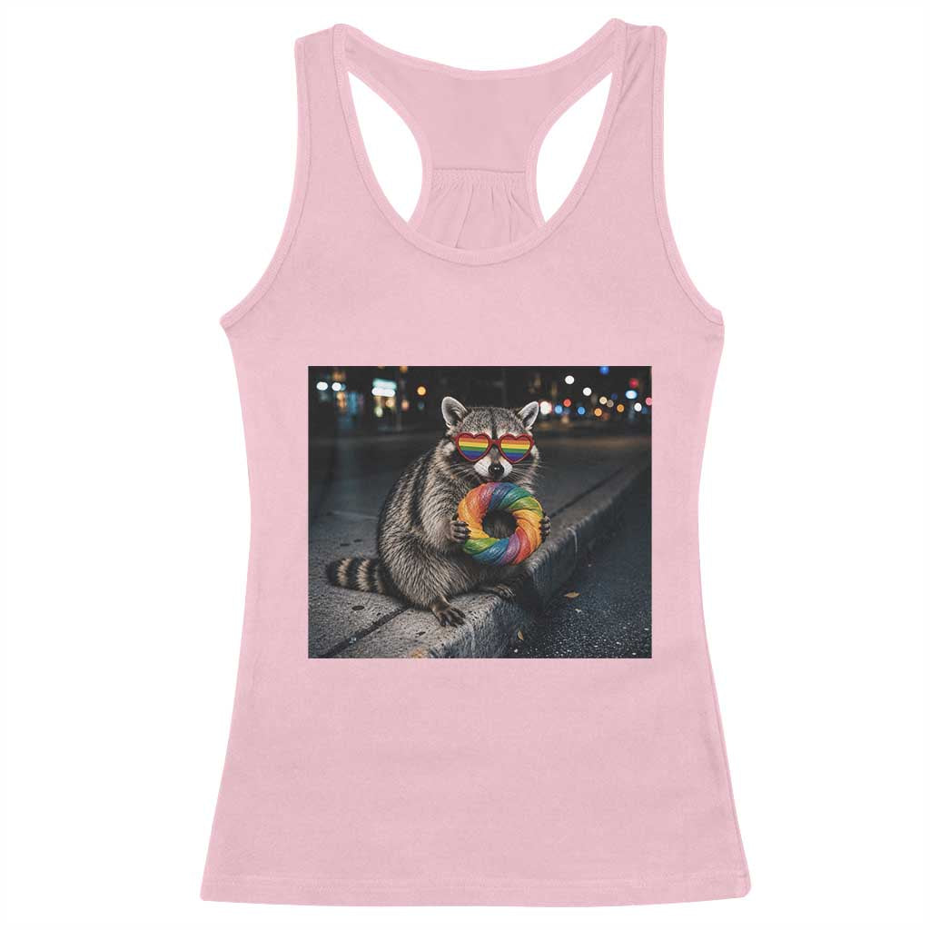 Raccoon Eating Baguette Graphic Racerback Tank Top Humorous Gay Pride Gift TS12 Light Pink Print Your Wear
