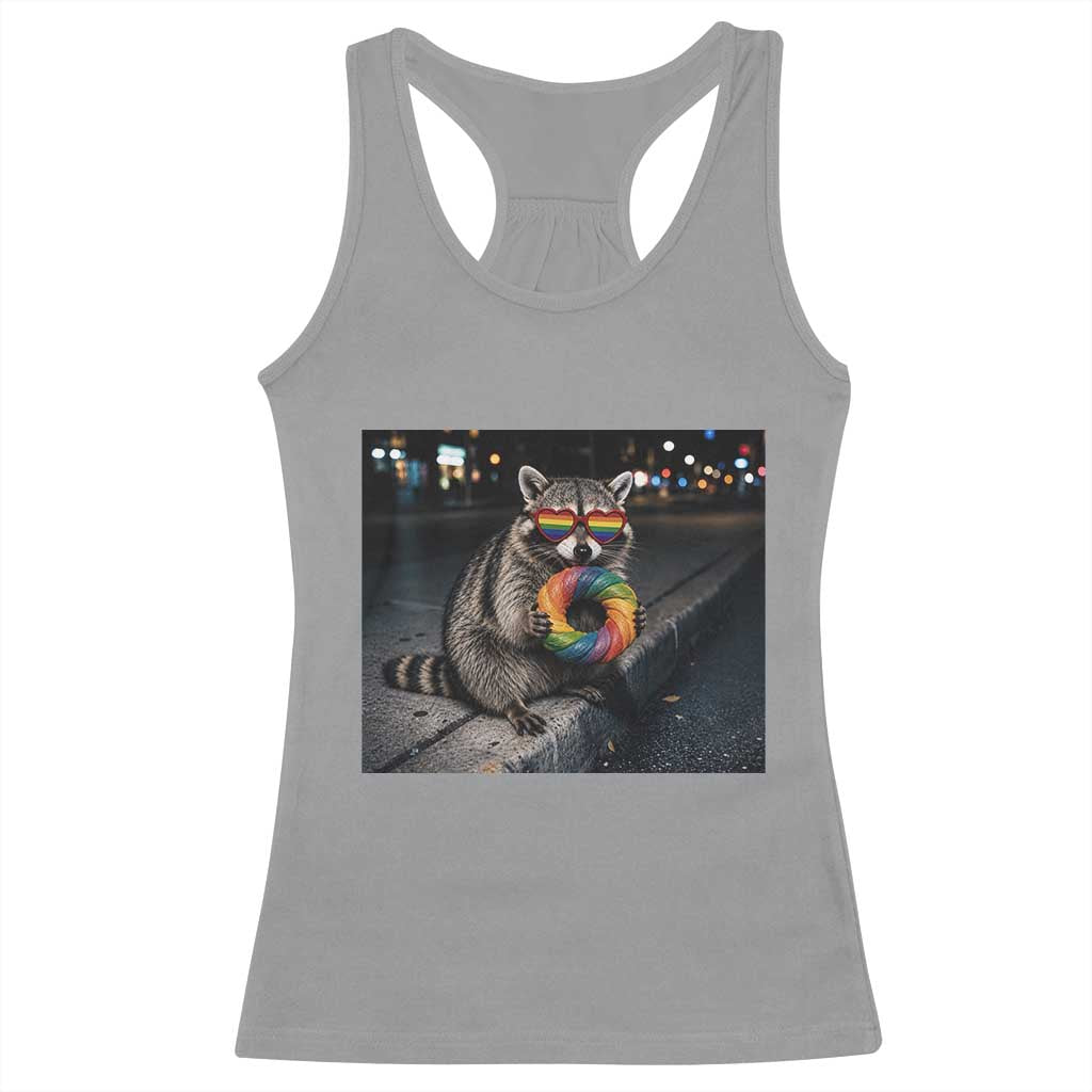 Raccoon Eating Baguette Graphic Racerback Tank Top Humorous Gay Pride Gift TS12 Sport Gray Print Your Wear