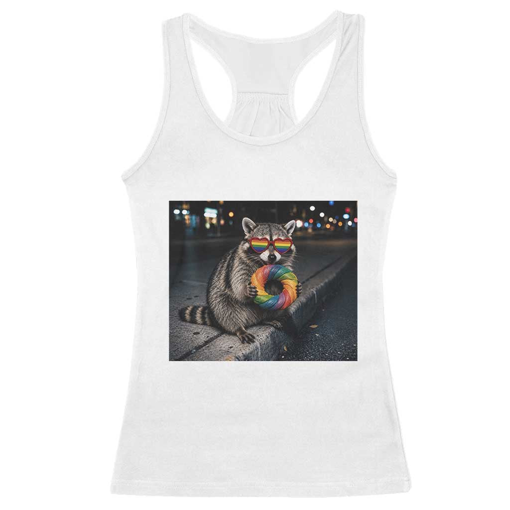 Raccoon Eating Baguette Graphic Racerback Tank Top Humorous Gay Pride Gift TS12 White Print Your Wear