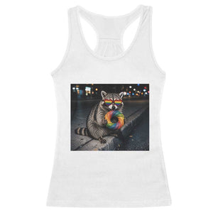 Raccoon Eating Baguette Graphic Racerback Tank Top Humorous Gay Pride Gift TS12 White Print Your Wear