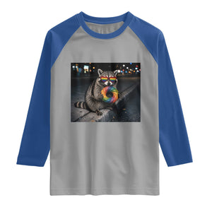 Raccoon Eating Baguette Graphic Raglan Shirt Humorous Gay Pride Gift TS12 Sport Gray Royal Print Your Wear