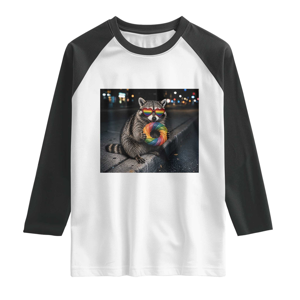 Raccoon Eating Baguette Graphic Raglan Shirt Humorous Gay Pride Gift TS12 White Black Print Your Wear