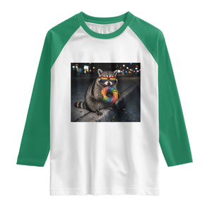 Raccoon Eating Baguette Graphic Raglan Shirt Humorous Gay Pride Gift TS12 White Kelly Green Print Your Wear