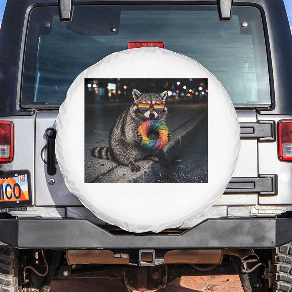 Raccoon Eating Baguette Graphic Spare Tire Cover Humorous Gay Pride Gift TS12 No hole White Print Your Wear