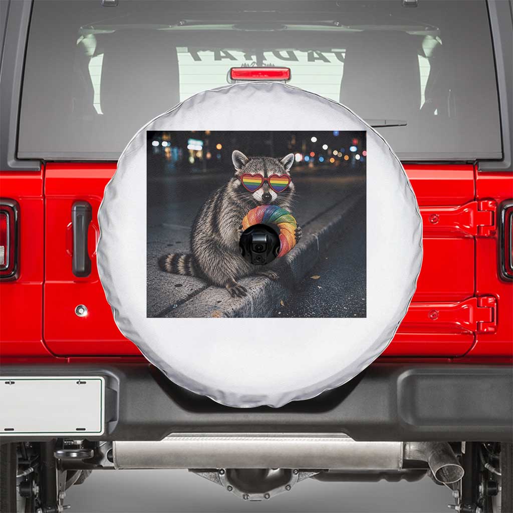 Raccoon Eating Baguette Graphic Spare Tire Cover Humorous Gay Pride Gift TS12 White Print Your Wear