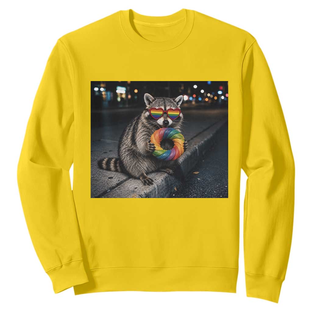 Raccoon Eating Baguette Graphic Sweatshirt Humorous Gay Pride Gift