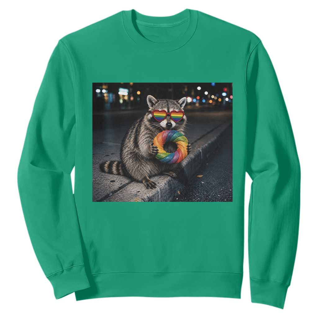 Raccoon Eating Baguette Graphic Sweatshirt Humorous Gay Pride Gift