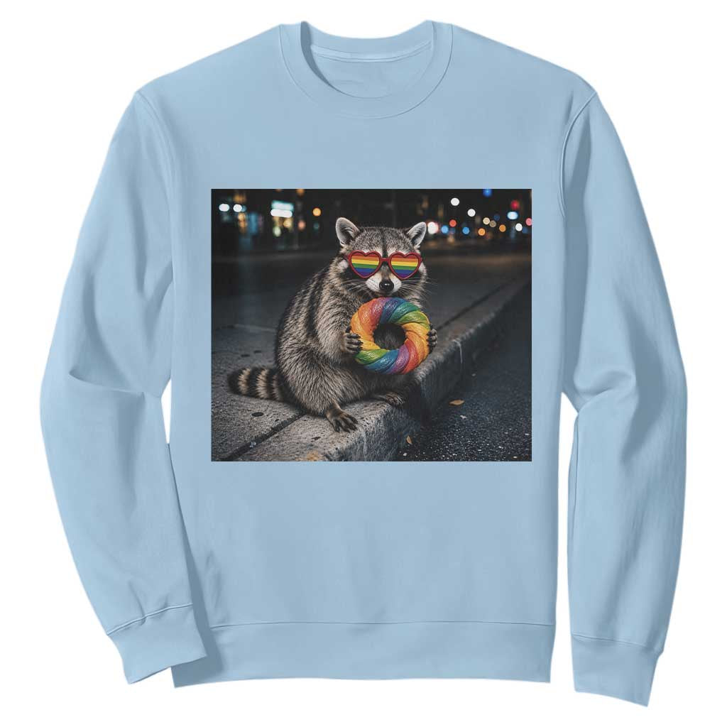 Raccoon Eating Baguette Graphic Sweatshirt Humorous Gay Pride Gift