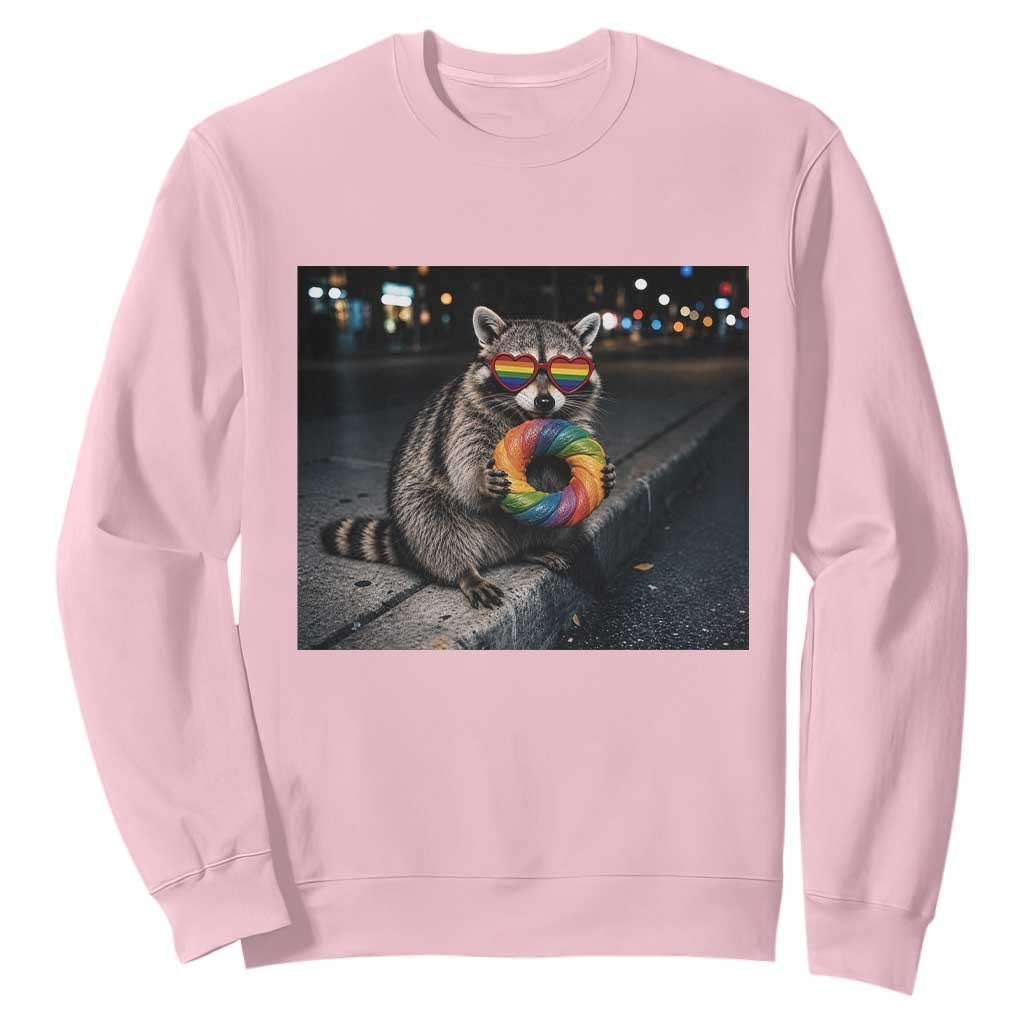 Raccoon Eating Baguette Graphic Sweatshirt Humorous Gay Pride Gift