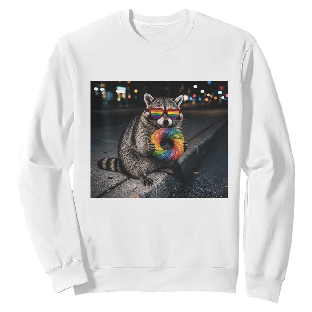 Raccoon Eating Baguette Graphic Sweatshirt Humorous Gay Pride Gift