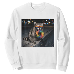 Raccoon Eating Baguette Graphic Sweatshirt Humorous Gay Pride Gift