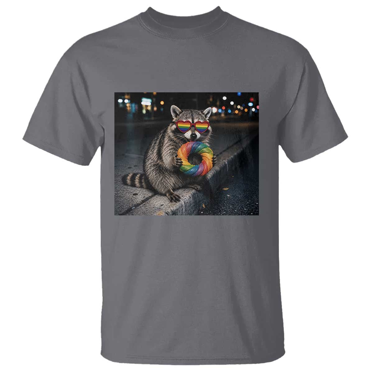 Raccoon Eating Baguette Graphic T Shirt Humorous Gay Pride Gift TS12 Charcoal Print Your Wear