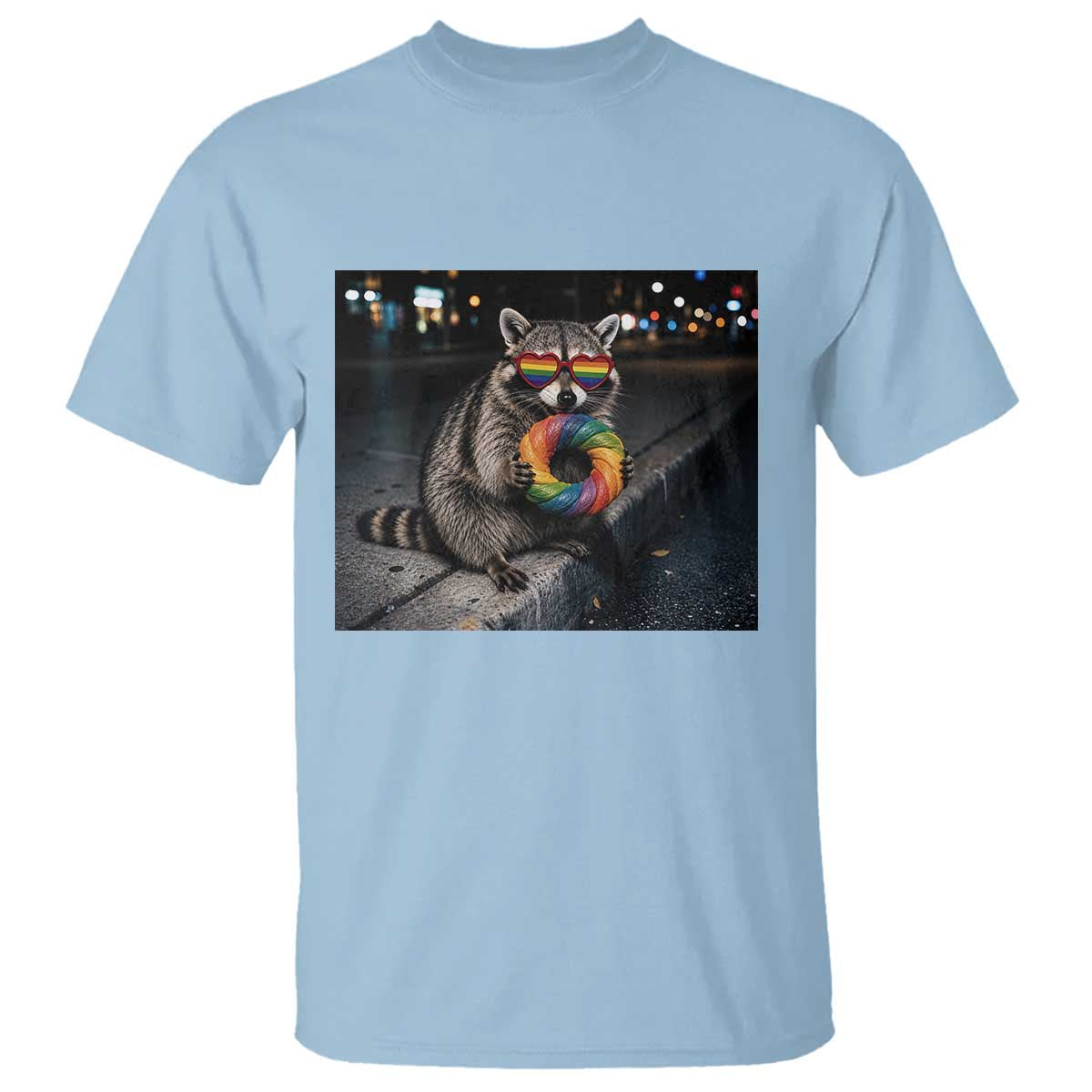 Raccoon Eating Baguette Graphic T Shirt Humorous Gay Pride Gift TS12 Light Blue Print Your Wear