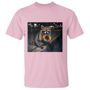 Raccoon Eating Baguette Graphic T Shirt Humorous Gay Pride Gift TS12 Light Pink Print Your Wear