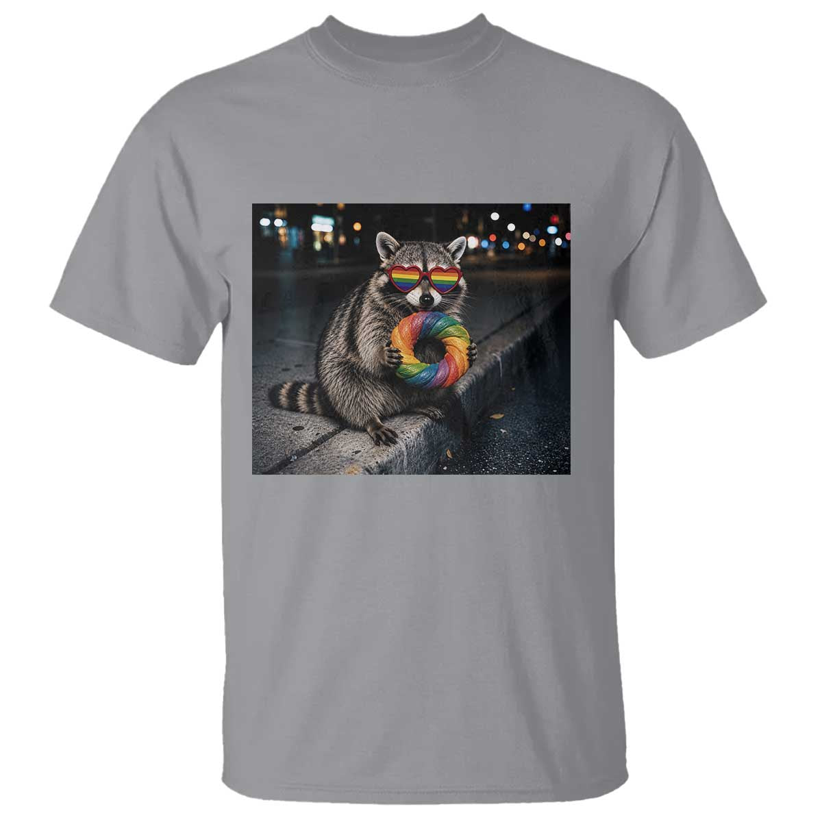 Raccoon Eating Baguette Graphic T Shirt Humorous Gay Pride Gift TS12 Sport Gray Print Your Wear