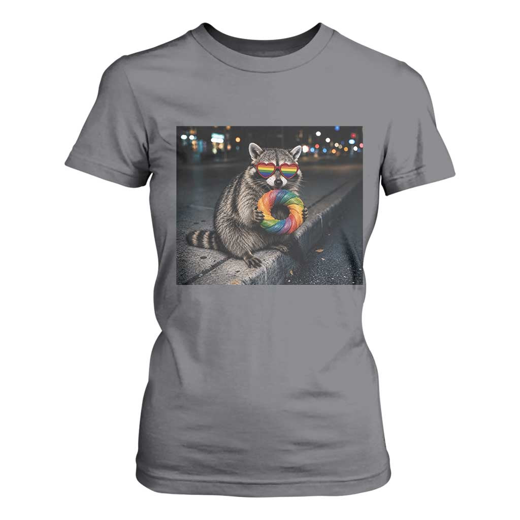 Raccoon Eating Baguette Graphic T Shirt For Women Humorous Gay Pride Gift TS12 Charcoal Print Your Wear