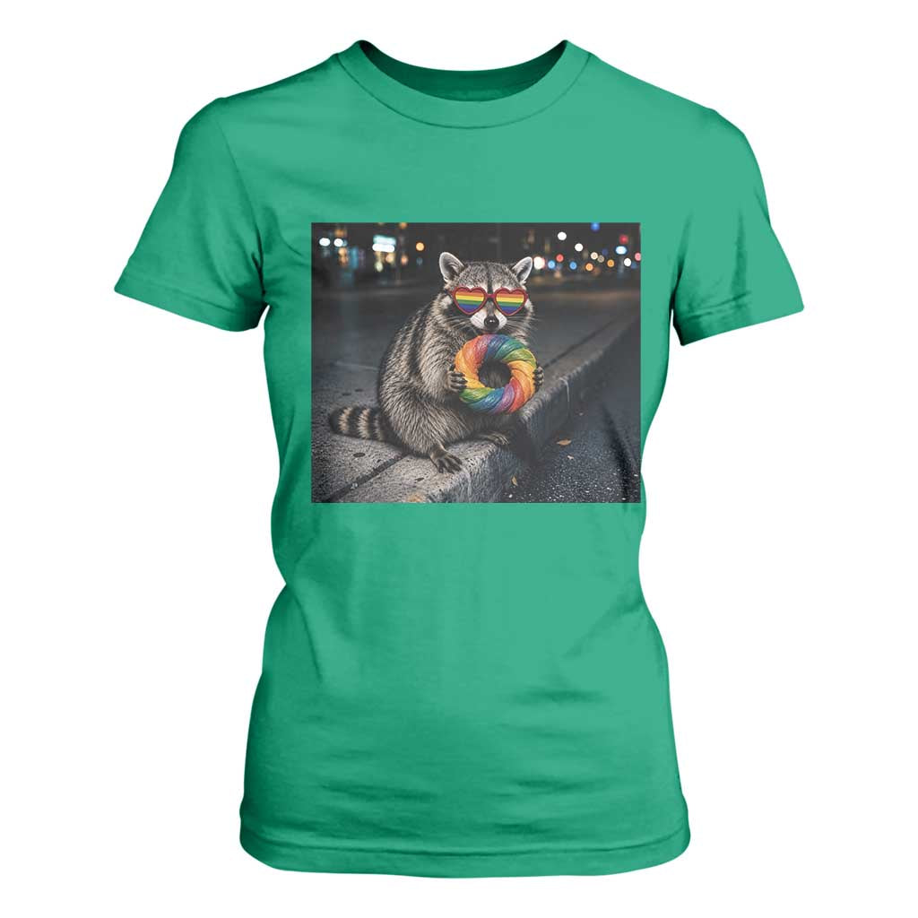 Raccoon Eating Baguette Graphic T Shirt For Women Humorous Gay Pride Gift TS12 Irish Green Print Your Wear