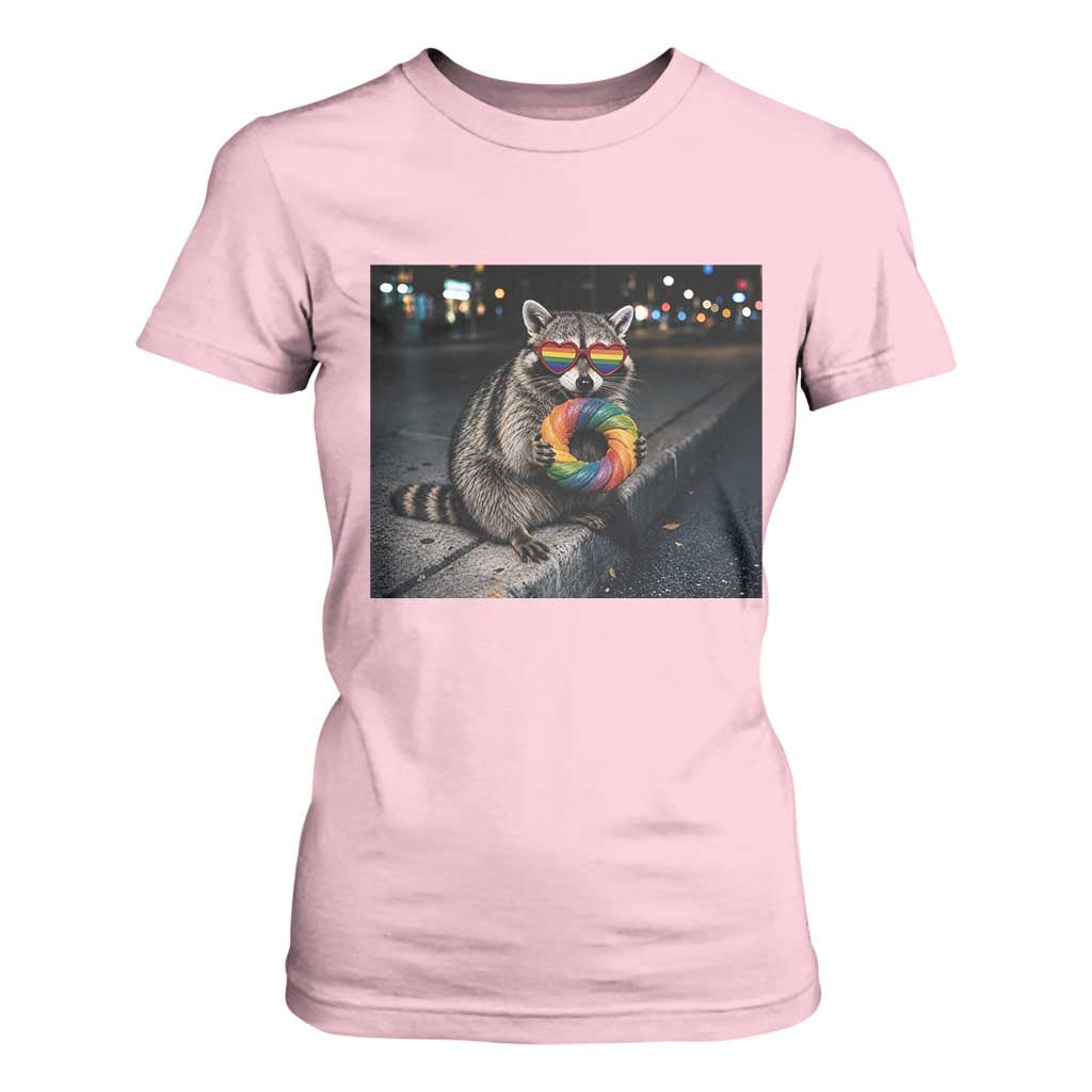 Raccoon Eating Baguette Graphic T Shirt For Women Humorous Gay Pride Gift TS12 Light Pink Print Your Wear