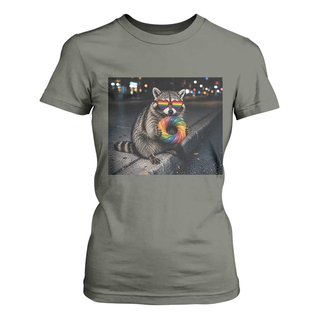 Raccoon Eating Baguette Graphic T Shirt For Women Humorous Gay Pride Gift TS12 Military Green Print Your Wear