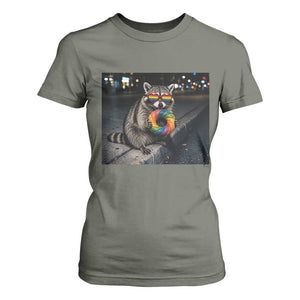 Raccoon Eating Baguette Graphic T Shirt For Women Humorous Gay Pride Gift TS12 Military Green Print Your Wear
