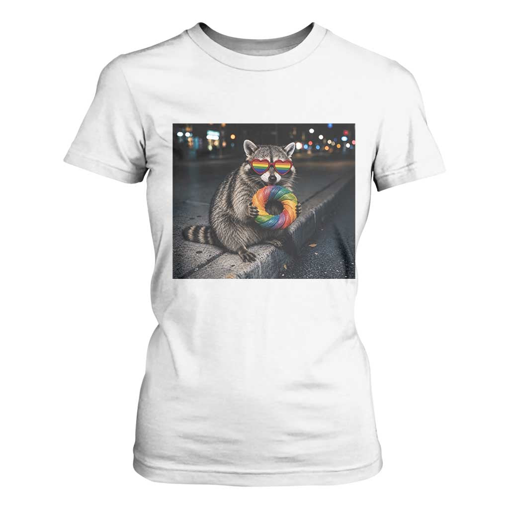 Raccoon Eating Baguette Graphic T Shirt For Women Humorous Gay Pride Gift TS12 White Print Your Wear