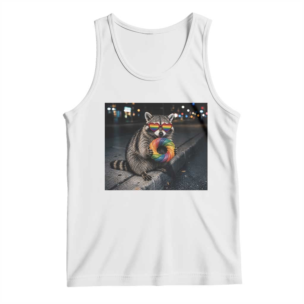 Raccoon Eating Baguette Graphic Tank Top Humorous Gay Pride Gift TS12 White Print Your Wear