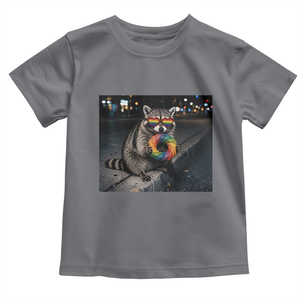 Raccoon Eating Baguette Graphic Toddler T Shirt Humorous Gay Pride Gift TS12 Charcoal Print Your Wear
