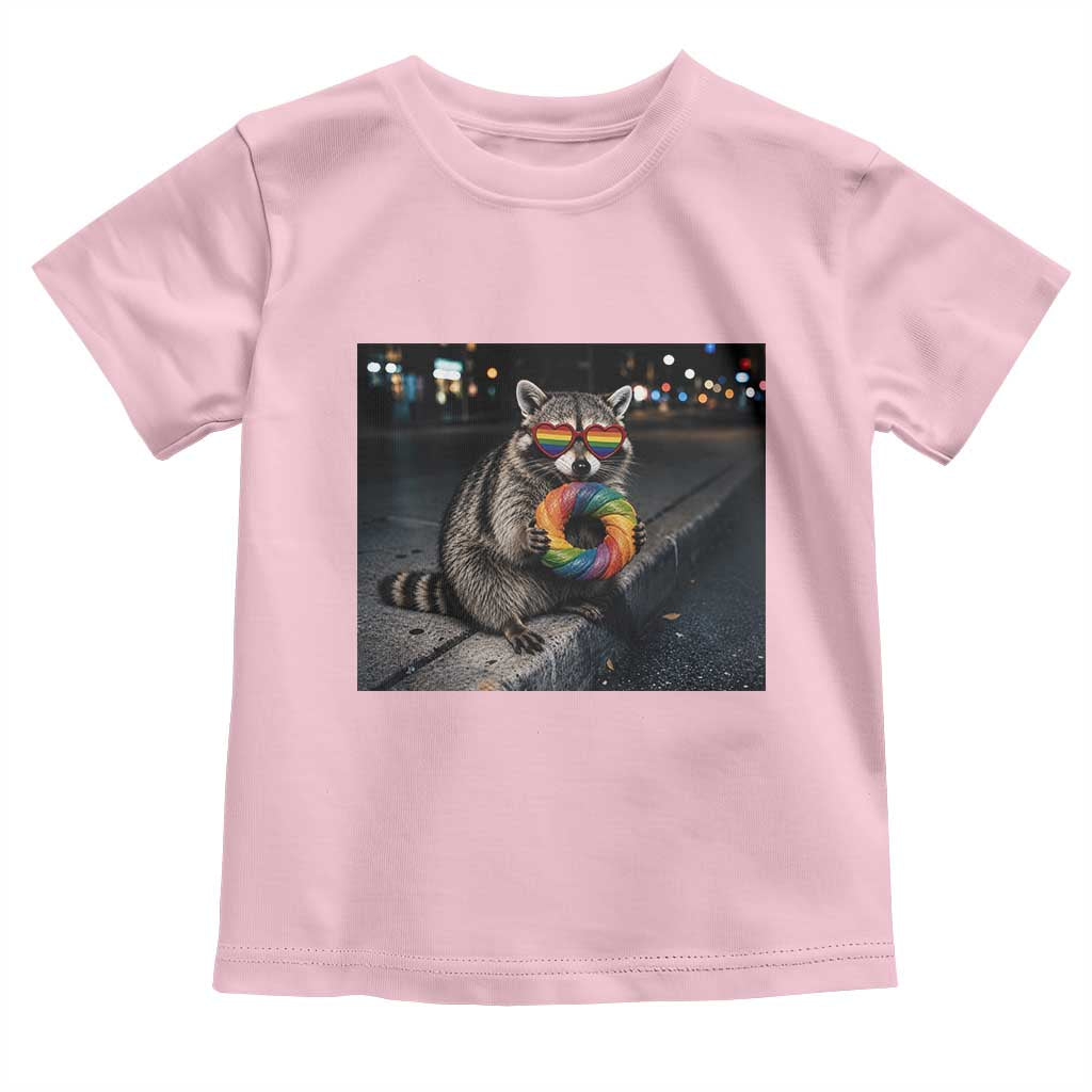 Raccoon Eating Baguette Graphic Toddler T Shirt Humorous Gay Pride Gift TS12 Light Pink Print Your Wear