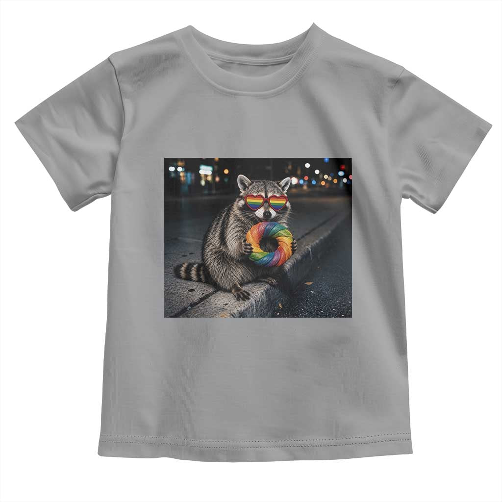 Raccoon Eating Baguette Graphic Toddler T Shirt Humorous Gay Pride Gift TS12 Sport Gray Print Your Wear