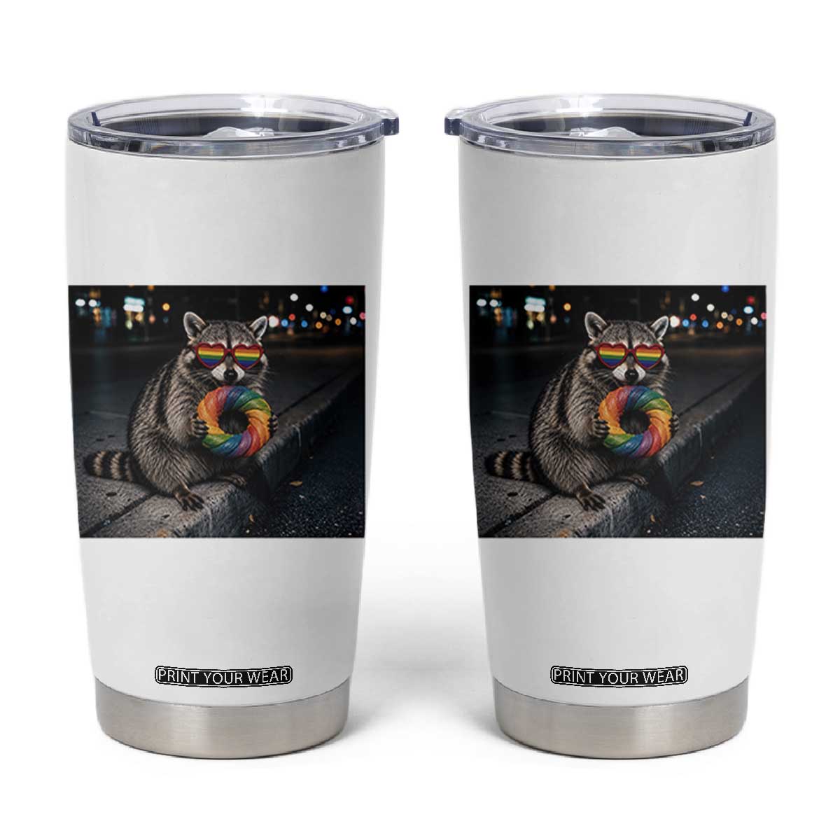 Raccoon Eating Baguette Graphic Tumbler Cup Humorous Gay Pride Gift TS12 White Print Your Wear