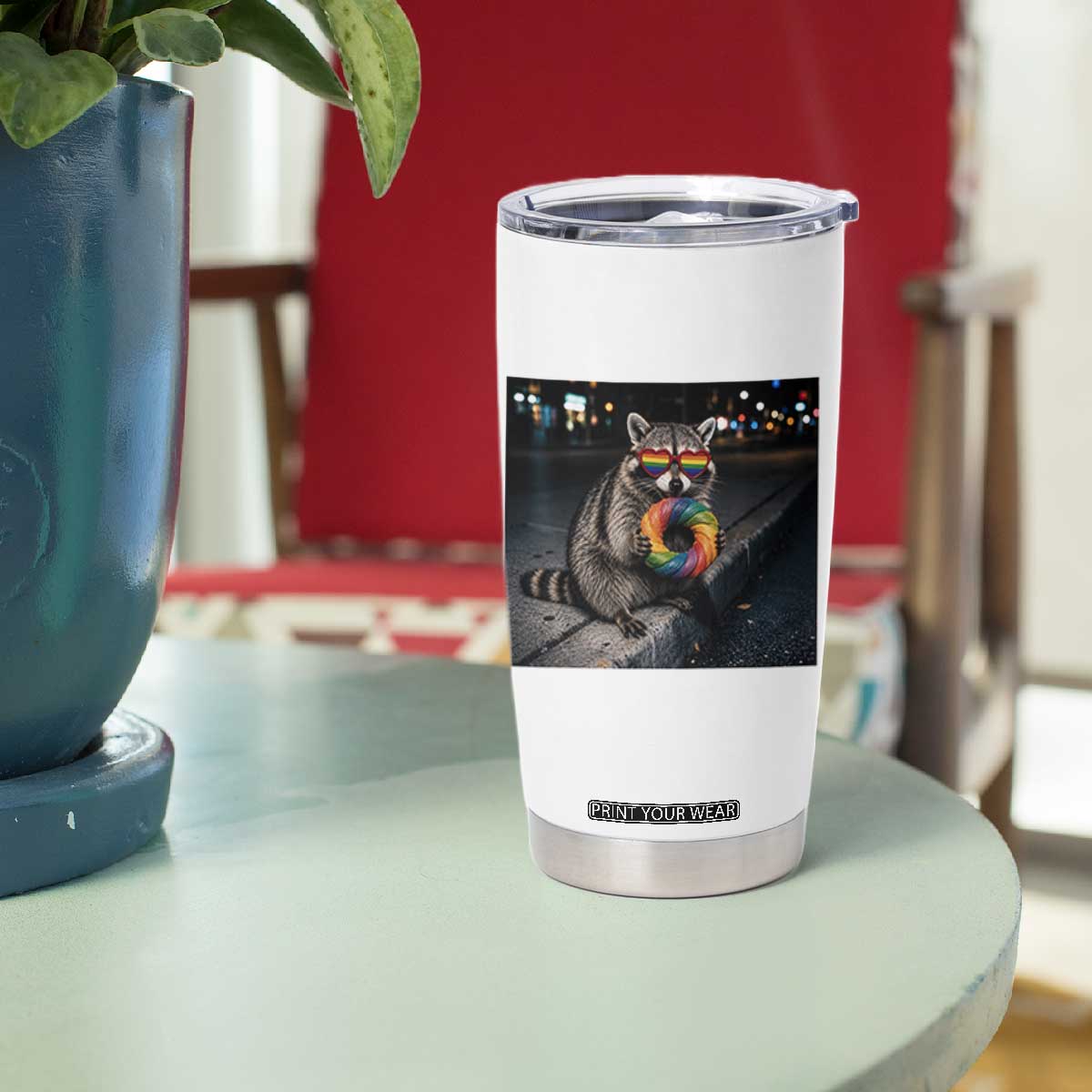 Raccoon Eating Baguette Graphic Tumbler Cup Humorous Gay Pride Gift TS12 Print Your Wear