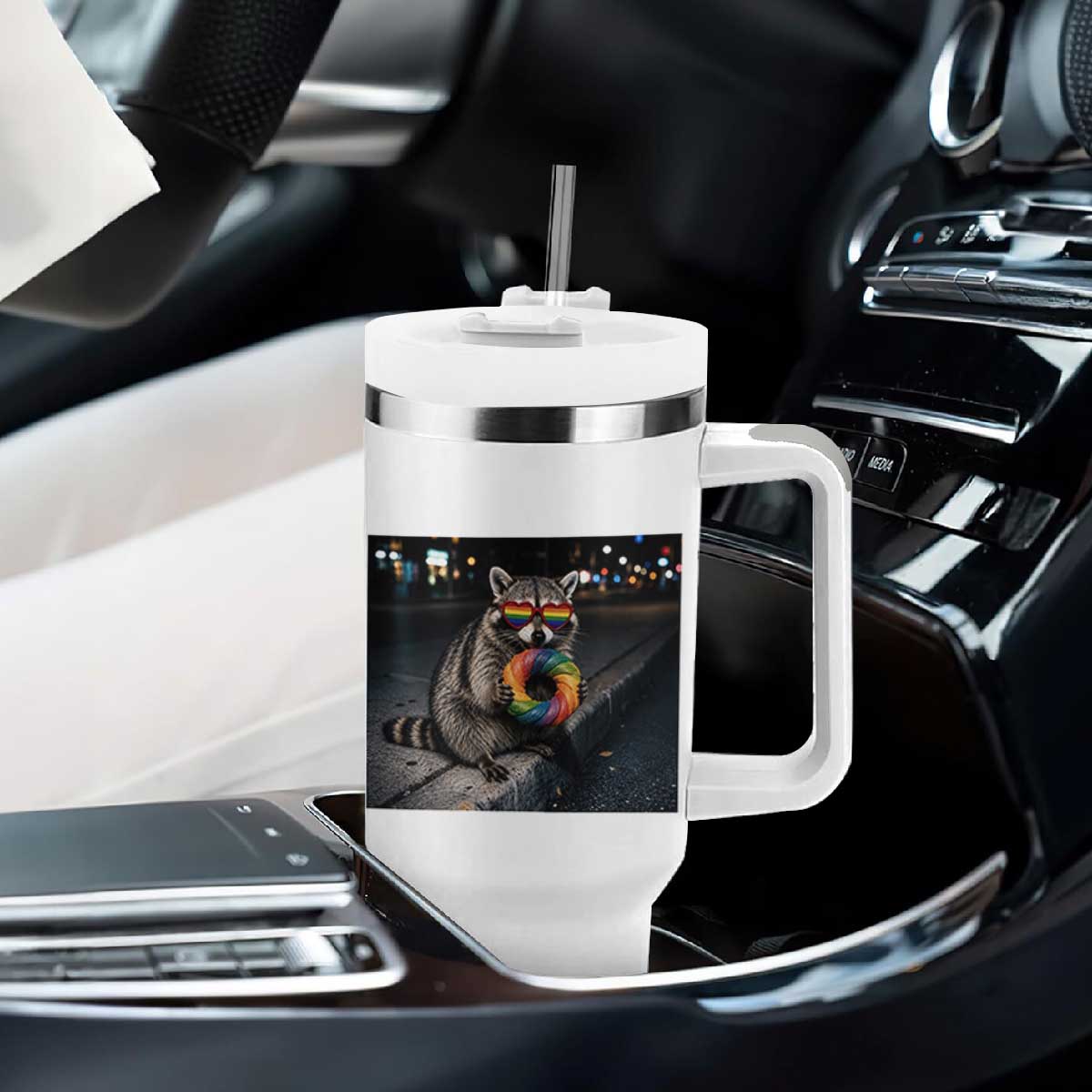 Raccoon Eating Baguette Graphic Tumbler With Handle Humorous Gay Pride Gift TS12 Print Your Wear