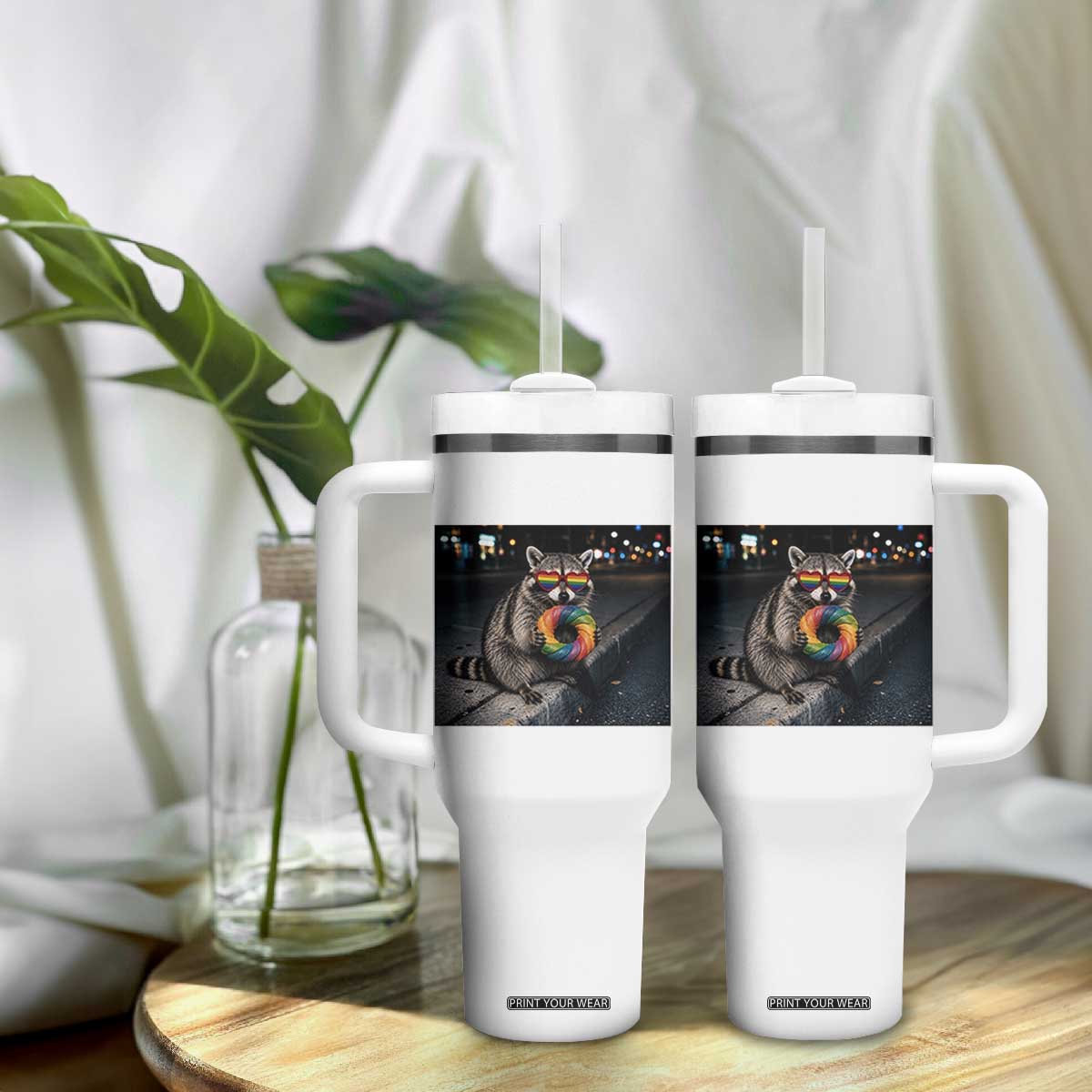 Raccoon Eating Baguette Graphic Tumbler With Handle Humorous Gay Pride Gift TS12 Print Your Wear