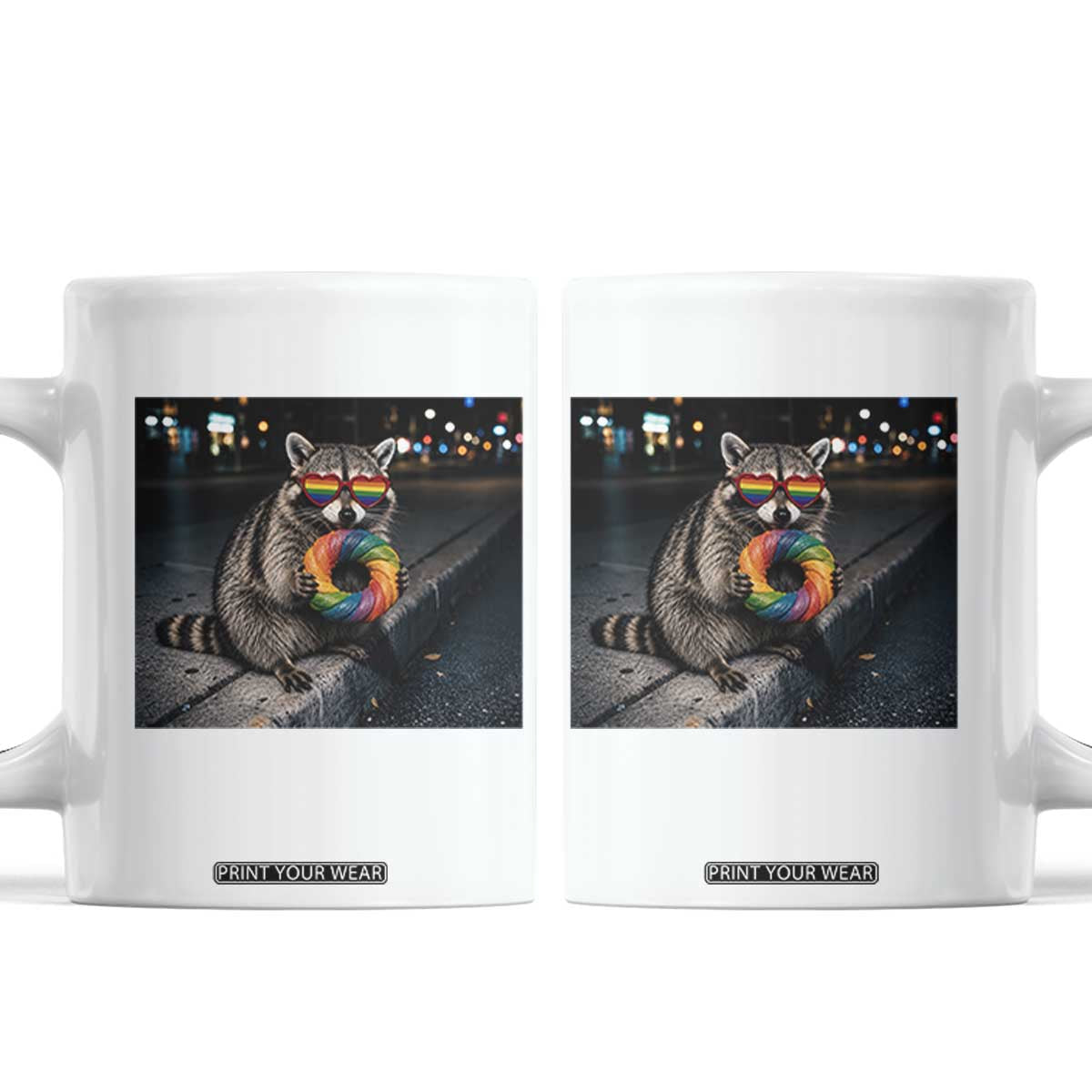 Raccoon Eating Baguette Graphic Coffee Mug Humorous Gay Pride Gift