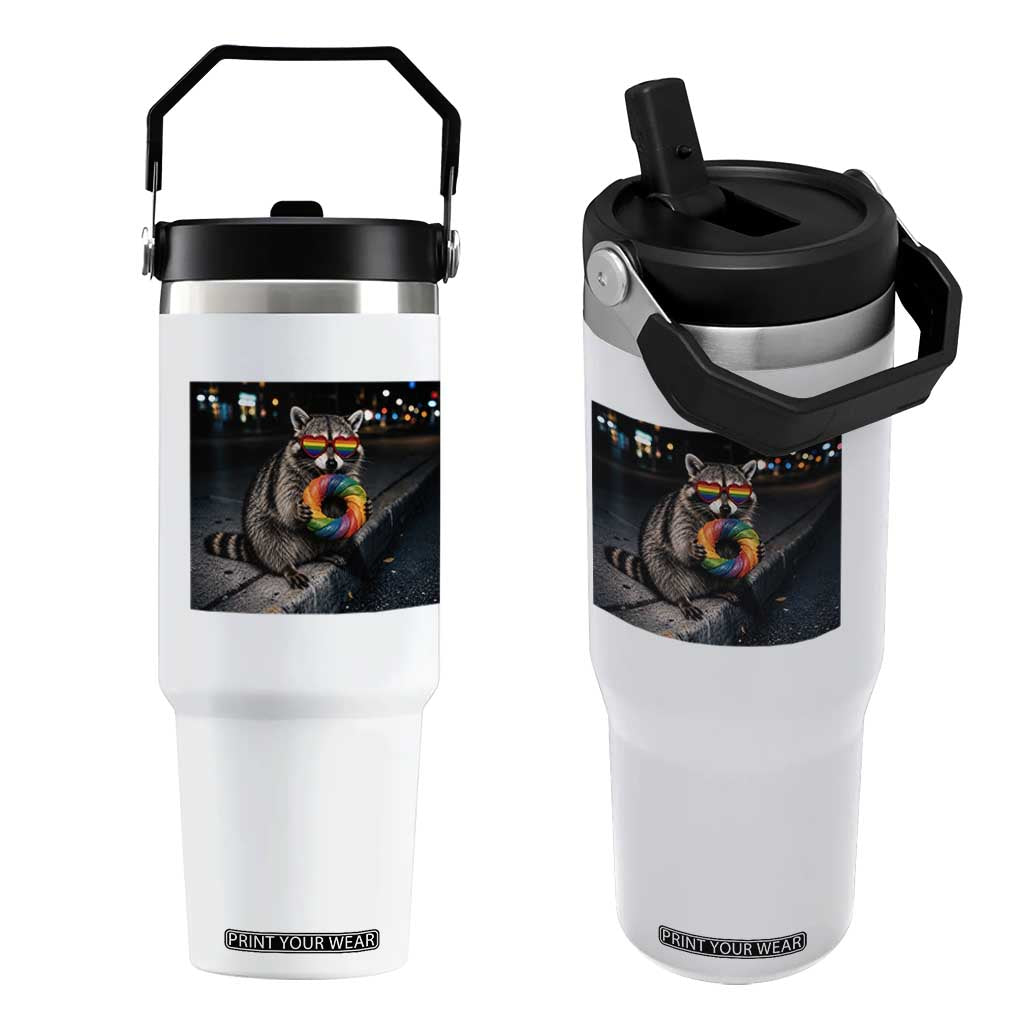 Raccoon Eating Baguette Graphic Flip Straw Tumbler Humorous Gay Pride Gift TS12 One Size: 30 oz White Print Your Wear