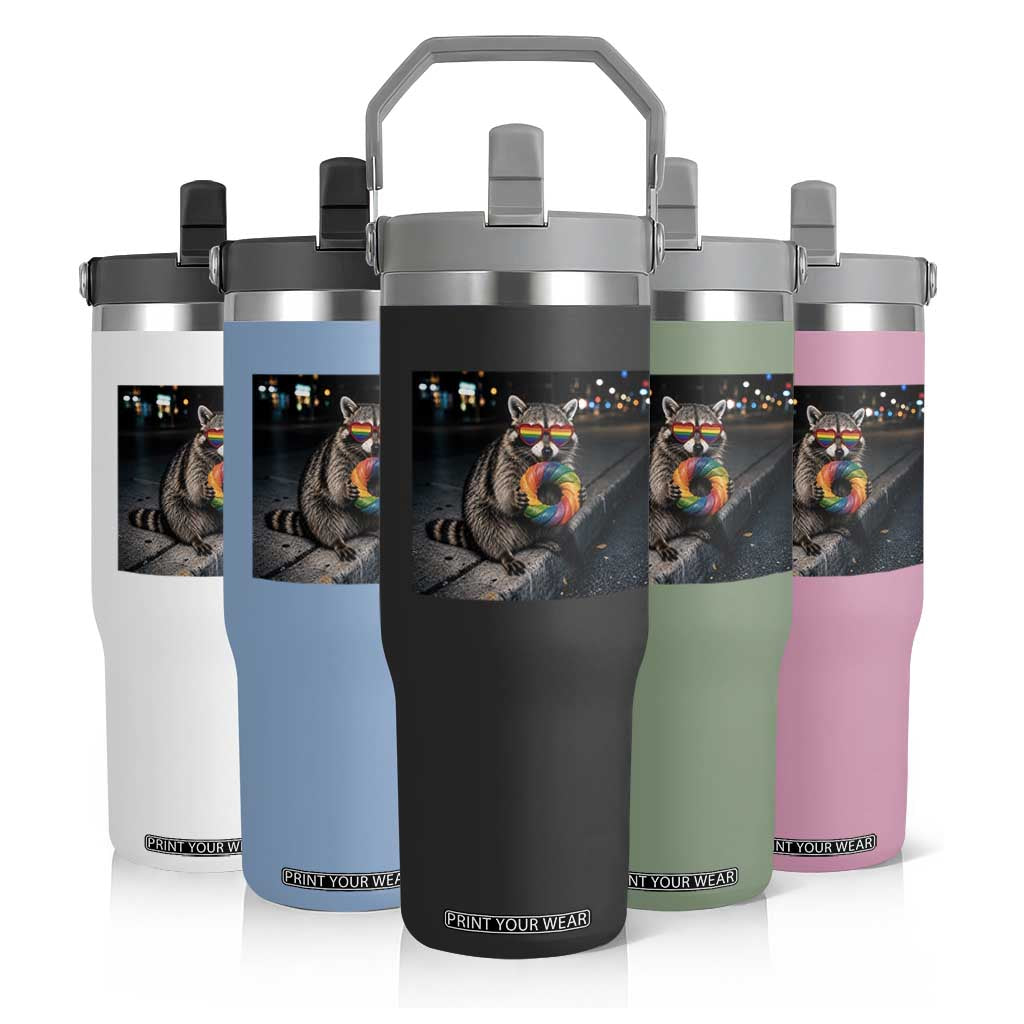 Raccoon Eating Baguette Graphic Flip Straw Tumbler Humorous Gay Pride Gift TS12 Print Your Wear