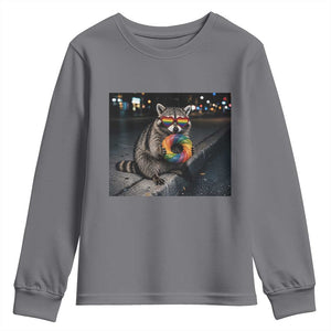 Raccoon Eating Baguette Graphic Youth Sweatshirt Humorous Gay Pride Gift