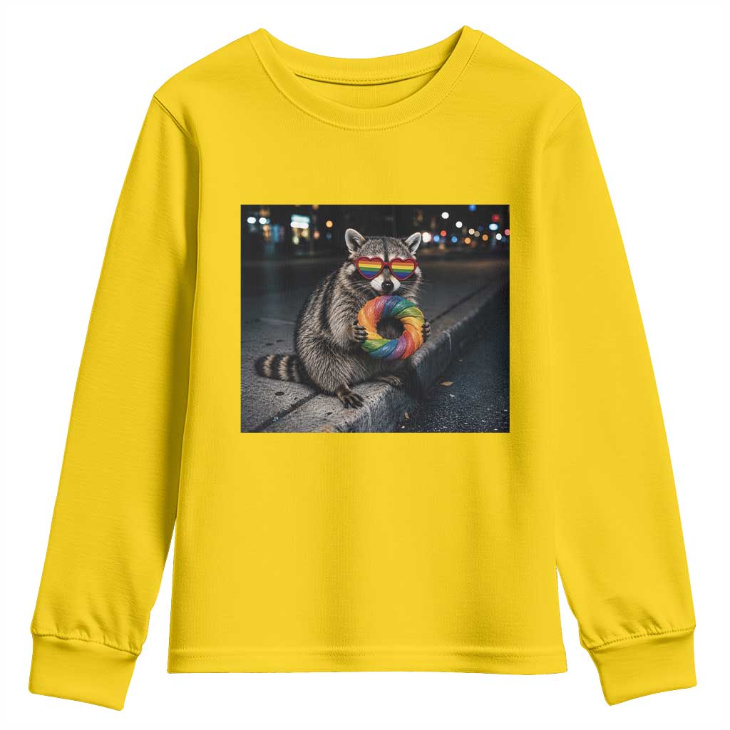 Raccoon Eating Baguette Graphic Youth Sweatshirt Humorous Gay Pride Gift