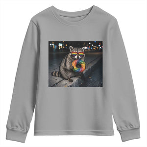 Raccoon Eating Baguette Graphic Youth Sweatshirt Humorous Gay Pride Gift